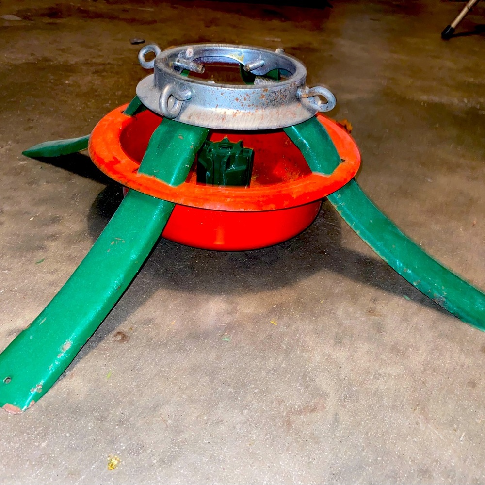 Vintage Red & Green Metal Christmas Tree Stand
